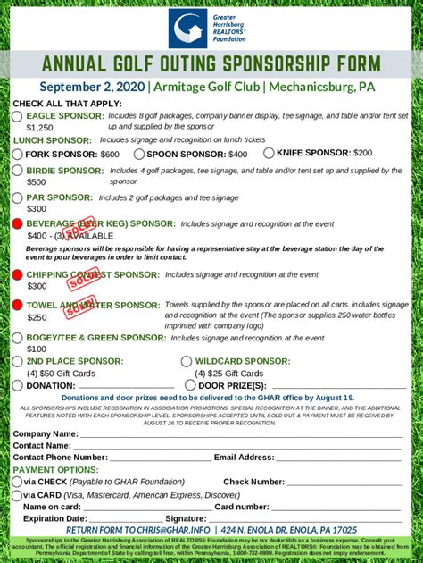 Fillable Online Annual Golf Outing Sponsorship Form Fax Email Print