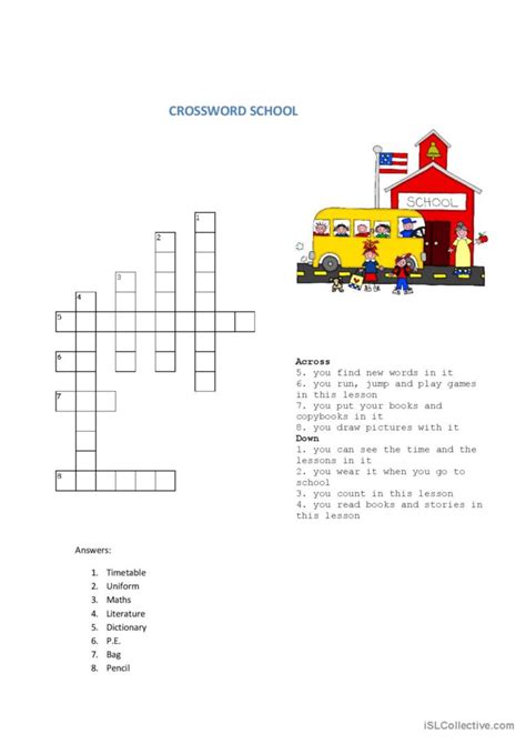 Criss Cross School Crossword English ESL Worksheets Pdf Doc