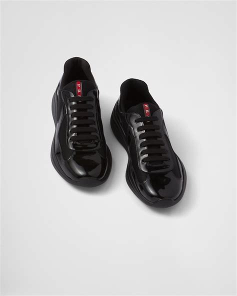 Black Patent Leather And Technical Fabric Prada America S Cup Sneakers