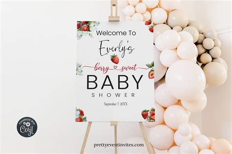 Berry Sweet Baby Shower Welcome Sign Strawberry Baby Shower Etsy