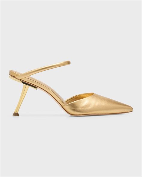 Cult Gaia Tasha Metallic Stiletto Mule Pumps Gold Editorialist