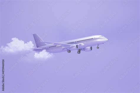 Pastel Purple Plane Flying In The Sky With Clouds Plane Take Off And