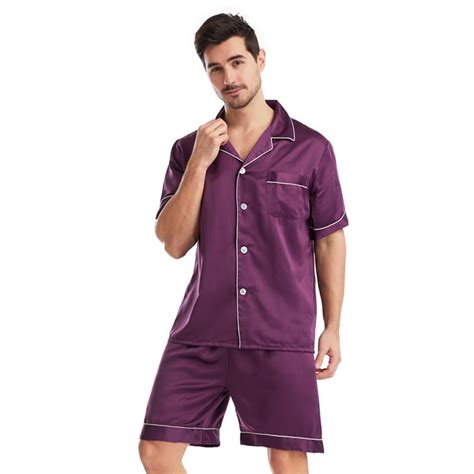 Zoeecloth Mens Satin Pajamas Short Button-Down Pjs Set Silk Sleepwear ...