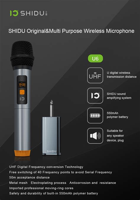 Shidu U6 Handheld UHF Wireless Microphone With Receiver For Any Speaker