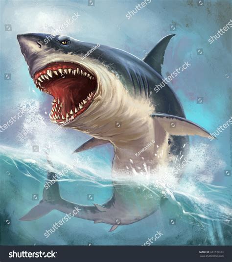 Great White Shark On Background Sea Stock Illustration 433739413 ...