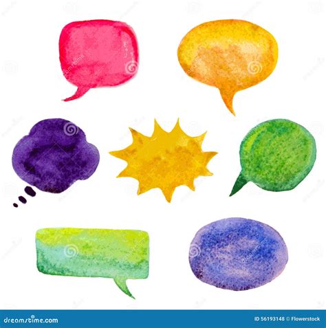 Set Of Colorful Watercolor Speech Bubbles Stock Vector Illustration