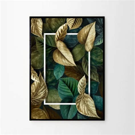 Plakat Green And Gold Leaves My White Type