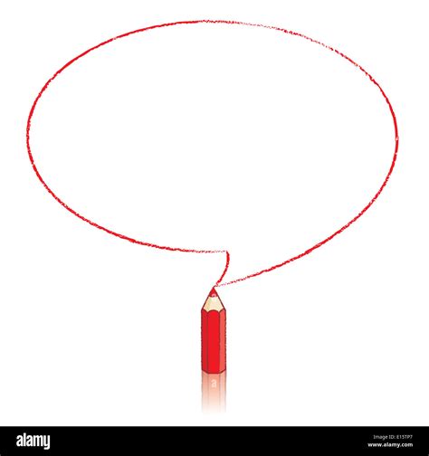 Red Pencil With Reflection Drawing Oval Speech Bubble On White