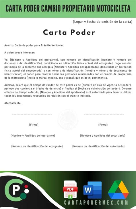 Carta Para Cambio De Propietario De Motocicleta Guia