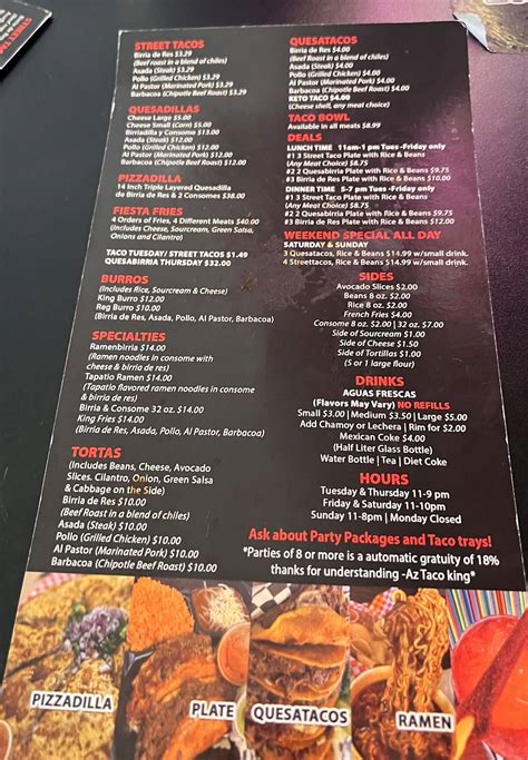 Menu At Az Taco King Phoenix Restaurant Phoenix