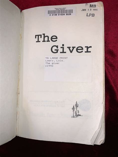 Teen Scene The Giver By Lowry Lois 1993 Hardcover Large Type