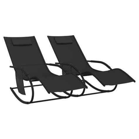 Chaises Longues A Bascule 2 Pcs Noir Acier Et Textilene Cdiscount Jardin