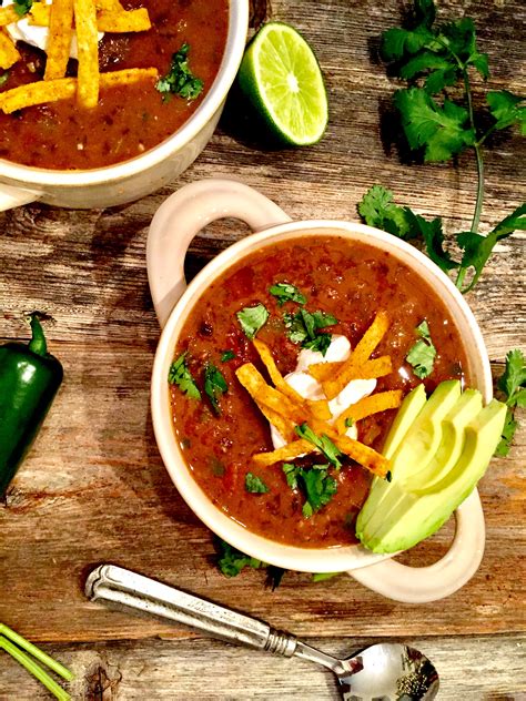 Spicy Black Bean Soup with Avocado & Sour Cream - A Hint of Wine
