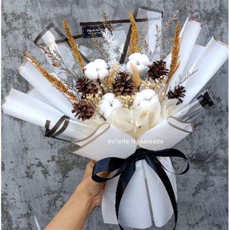 Jual Buket Bouquet Bunga Kering Dried Flower Cotton Flower Acara Wisuda