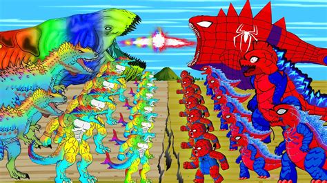 Team Spiderman Godzilla And Kong Bloop Vs Team T Rex Sharkzilla Rainbow