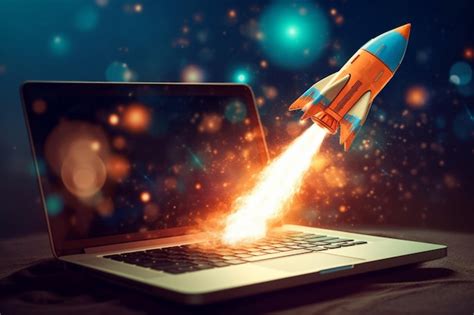 Premium Photo Photo A Laptop Screen With A Rocket Flying Through The