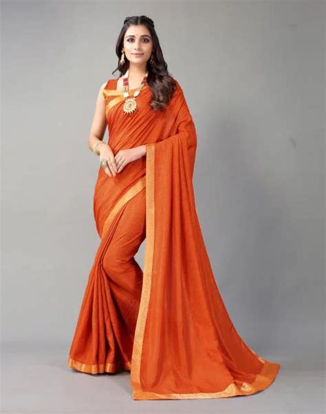 Buy Siril Women Poly Silk Rust Dyed Lace Hot Fixing Saree Sarees