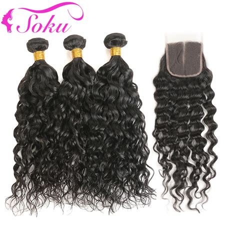 Water Wave Bundles With Swiss Lace Closure Brazilian Hair Weave Soku