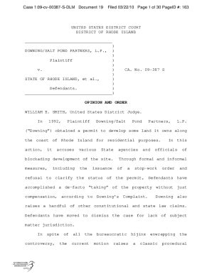 Fillable Online Case 1 09 Cv 00387 S DLM Document 19 Fax Email Print