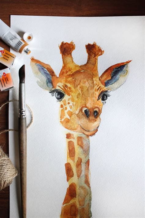 Original Watercolor Giraffe Portrait Of Giraffe Color Etsy Animais