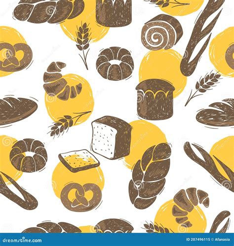 Seamless Bakery Pattern With Bread Doodle Vector Illustration Stock