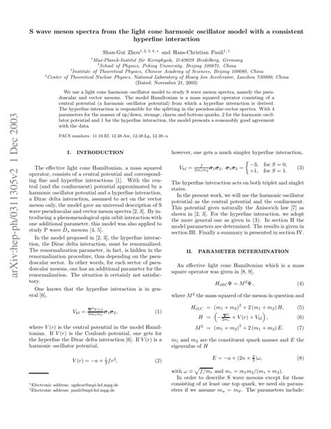 PDF S Wave Meson Spectra From The Light Cone Harmonic Oscillator