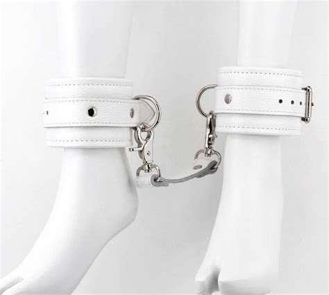 Thick White Leather Bondage Ankle Cuffs With Leather Chain And Etsy