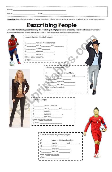 Physical Description Of Celebrities Esl Worksheet By Miss Sara Saldes