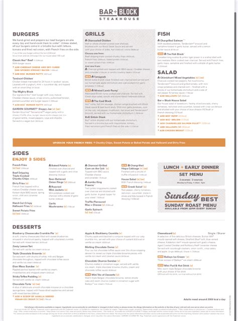 Bar Block Steakhouse Portsmouths Full Menu Online