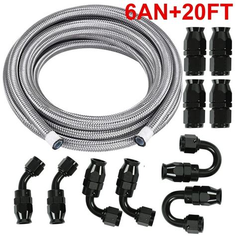 6an 6an Stainless Steel Ptfe Fuel Line 20ft 10 Fittings Hose Kit E85