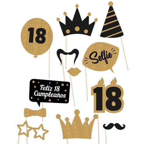 Happy 18th Kit Photocall Dourado E Preto 12 Unidades Por 3 50