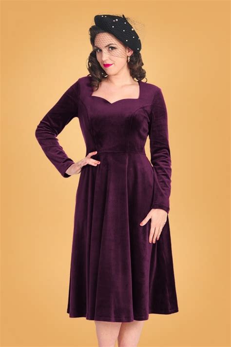 Banned Retro 50s A Royal Evening Velvet Swing Dress In Burgundy Shop