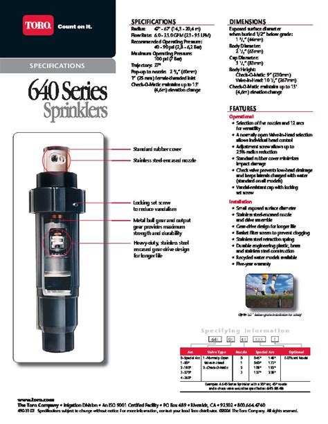 Toro 640 Series Commercial Sprinkler Irrigation Catalog