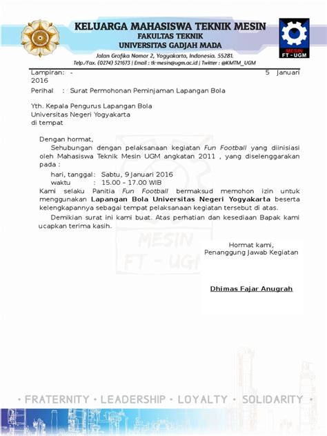 Surat Peminjaman Lapangan Uny Pdf