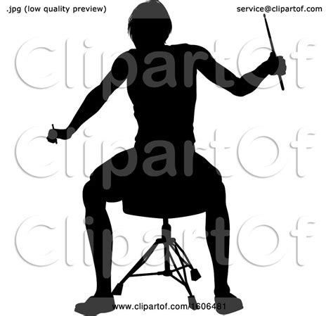 Clipart Of A Silhouetted Female Drummer Royalty Free Vector