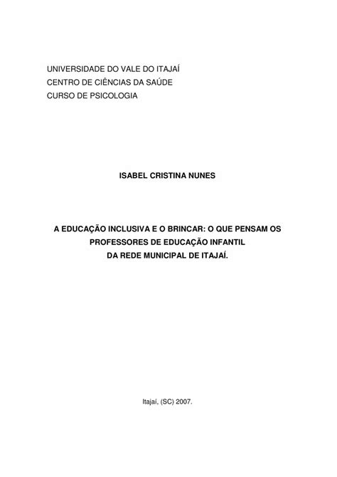 PDF A EDUCA O INCLUSIVA E O BRINCAR ISABEL CRISTINA Doc Siaibib01