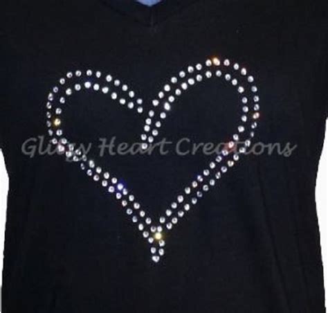 Rhinestone T Shirt Doubleline Heart Design Womens Tee Etsy