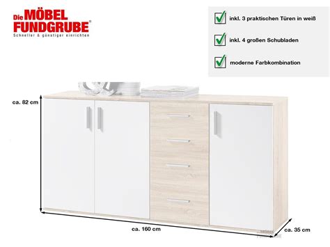 Kommode Sonoma Eiche weiß 160 cm x 35 cm BOBBY