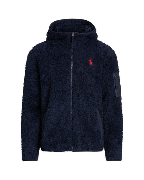 Polo Ralph Lauren Mens Sherpa Fleece Zipped Hoodie Cruise Navy Jacket