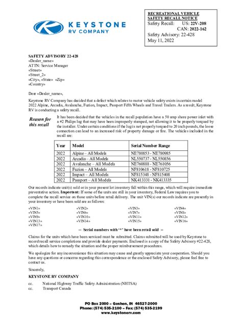 Fillable Online 22 428 Shore Cord Receptacle Recall Dealer Letter Fax