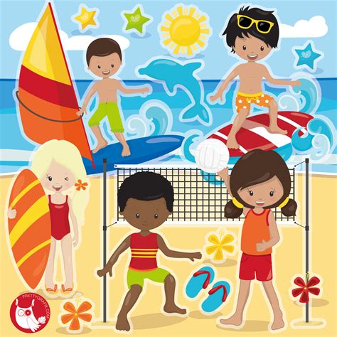 Kids Playing On The Beach Clipart