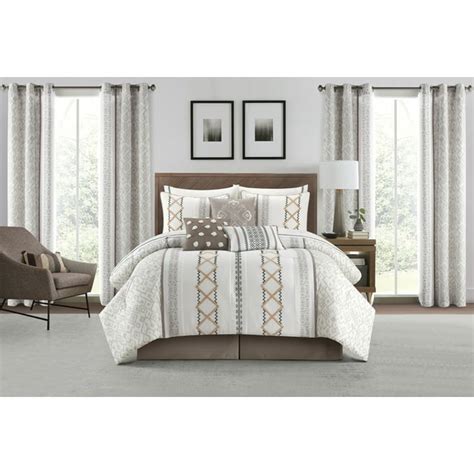 Lanco Luxury Taupe Queen Size Comforter Set 15 Piece With Plush Embroidery All Season Bedding