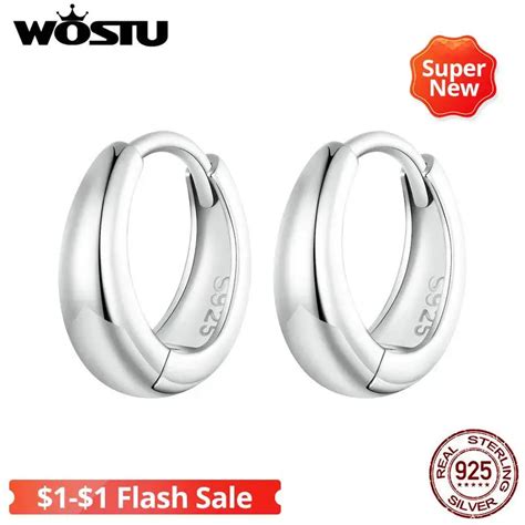 WOSTU Real 925 Sterling Silver Vintage Minimalist Hoop Earrings Retro