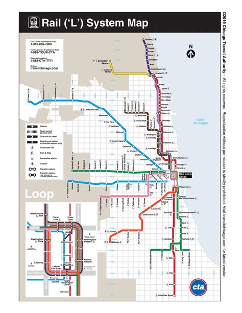 Map of Chicago metro: metro lines and metro stations of Chicago