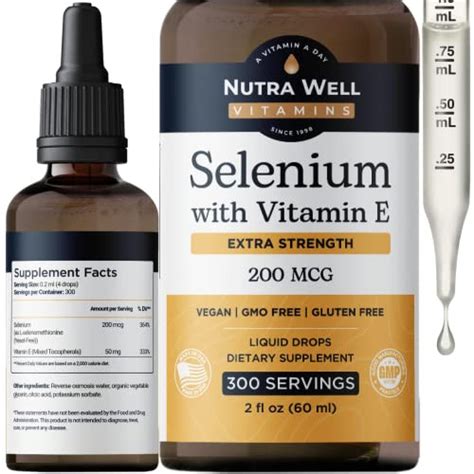 Snagshout Nutra Well Vitamins Selenium 200mcg 300 Servings Liquid Selenium Drops With