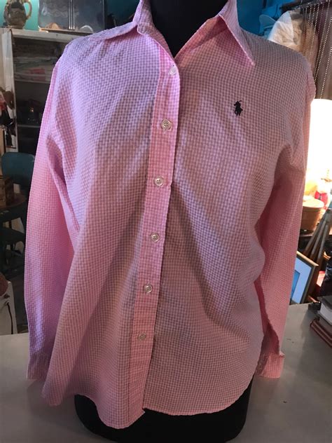 Vintage Ralph Lauren Pink Gingham Button Down Shirt Pink And White