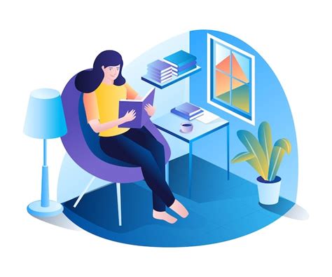 Premium Vector Woman Reading A Book In Isometric Desig