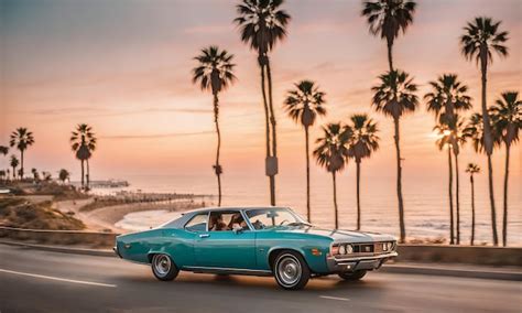 Premium Photo California Dream Sunset Vibes With A Classic 70s Car