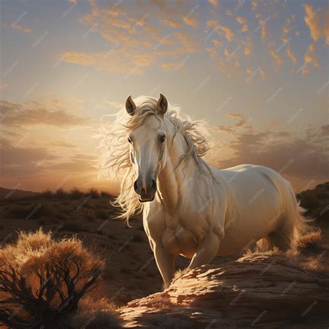 Premium AI Image | there is a white horse running in the desert at ...