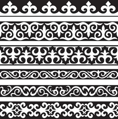 Set Of Vector Monochrome Seamless Kazakh National Ornament Ethnic